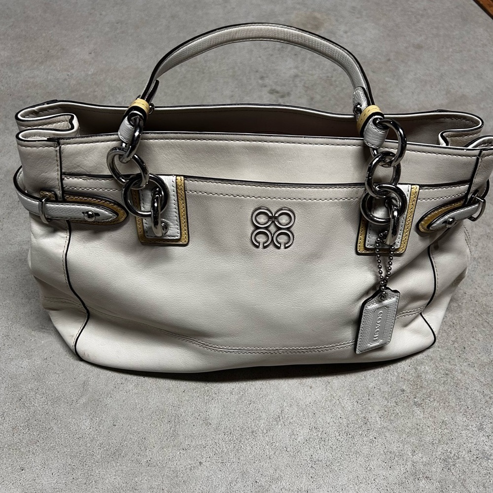 Vintage Coach Cream White Colette Leather Carryall Bag Purse No. J1020-16460